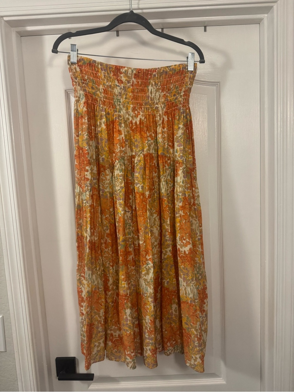 Orange Floral Smocked Midi Skirt - Picture 3 of 8